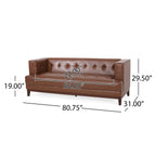 Canapé Alio, 81 pouces, accoudoirs smoking, capitonnage Chesterfield en similicuir marron