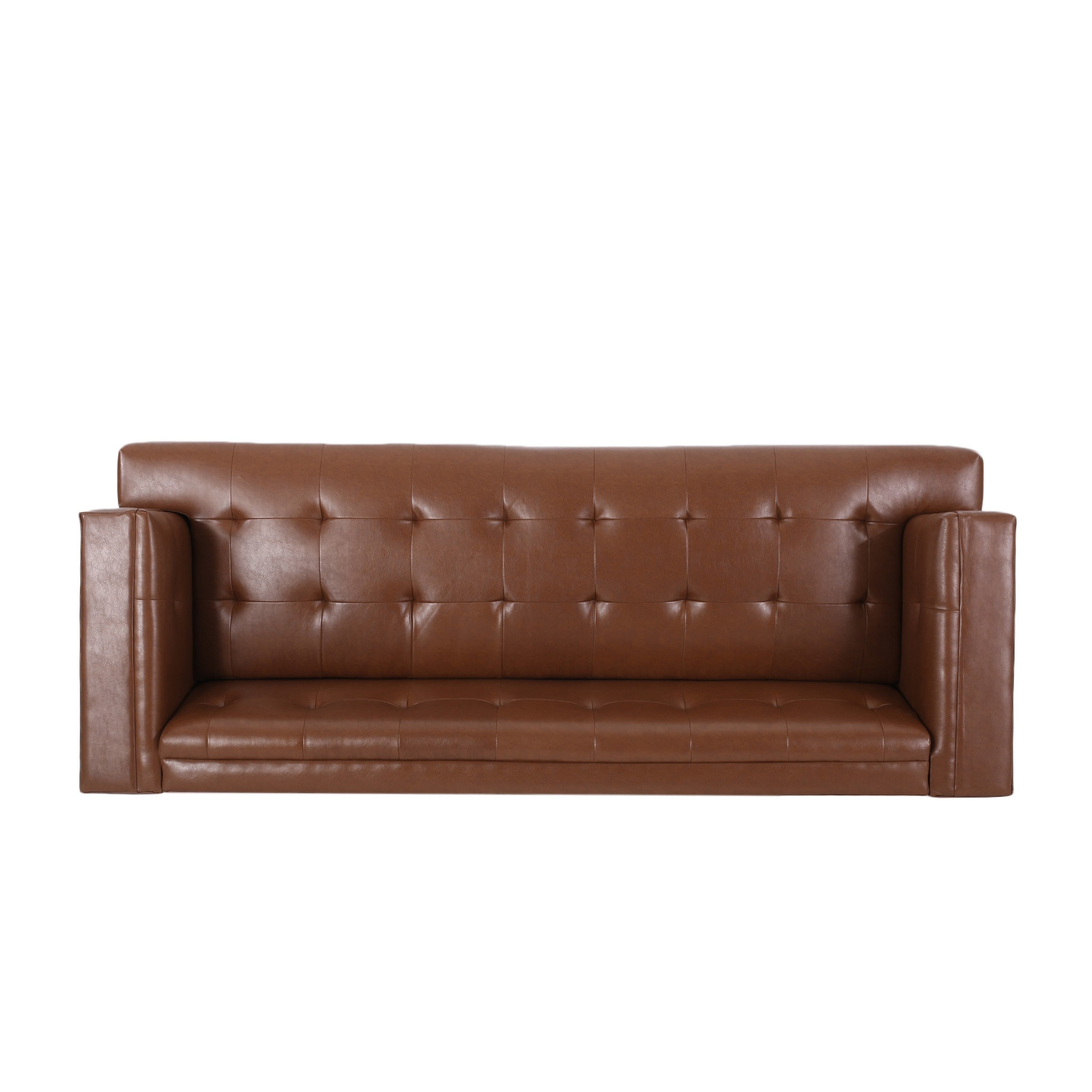 Canapé Alio, 81 pouces, accoudoirs smoking, capitonnage Chesterfield en similicuir marron