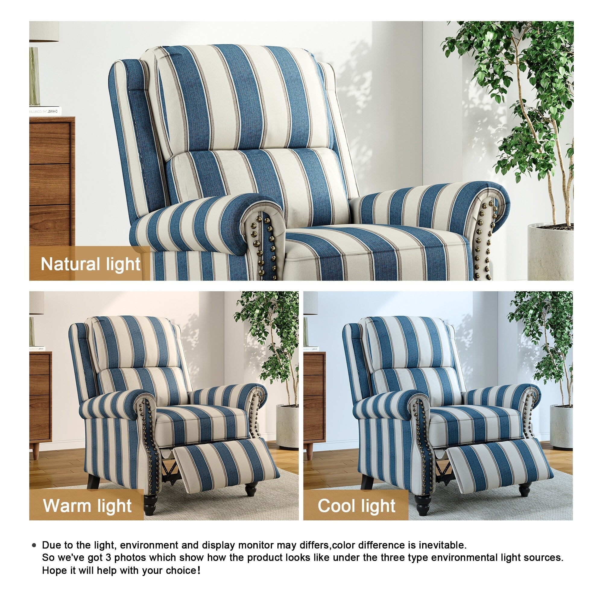 Fauteuil inclinable Alisa 35 po de largeur en cuir végétalien et lin