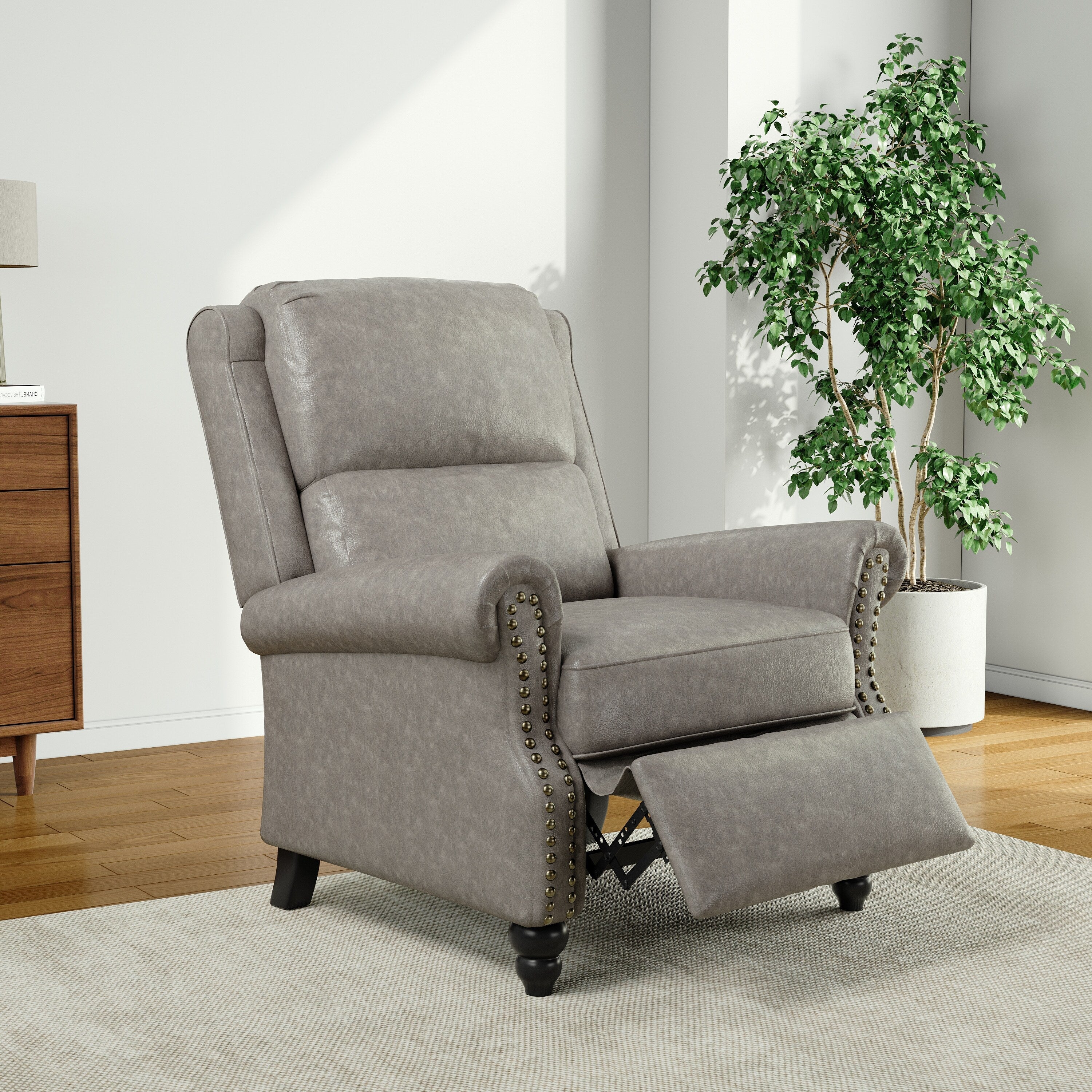 Fauteuil inclinable Alisa 35 po de largeur en cuir végétalien et lin
