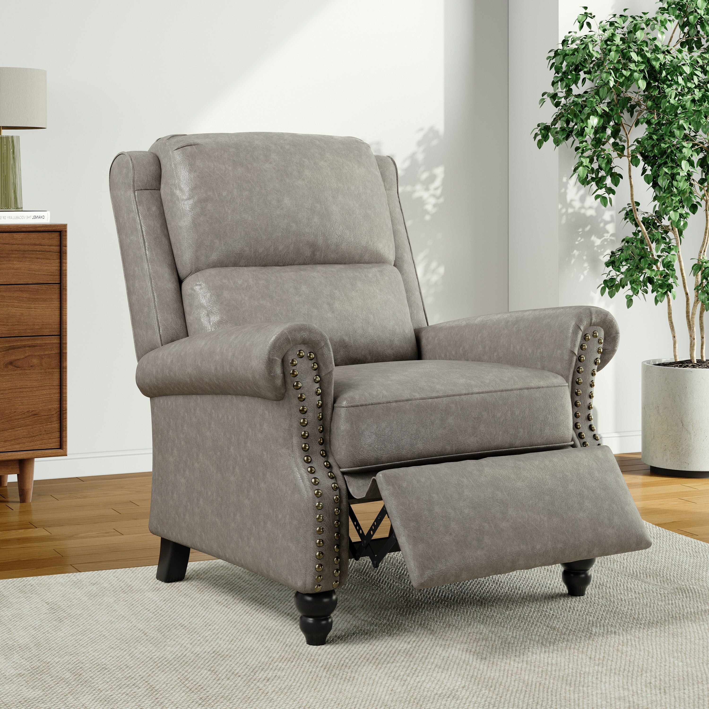 Fauteuil inclinable Alisa 35 po de largeur en cuir végétalien et lin