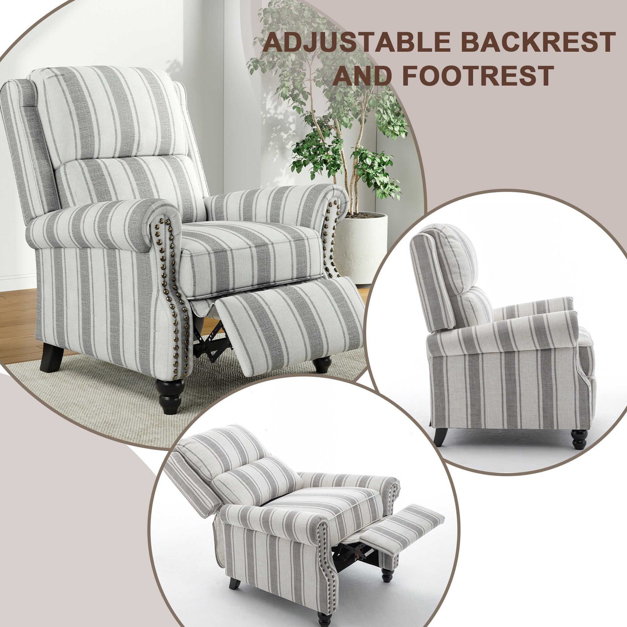 Fauteuil inclinable Alisa 35 po de largeur en cuir végétalien et lin