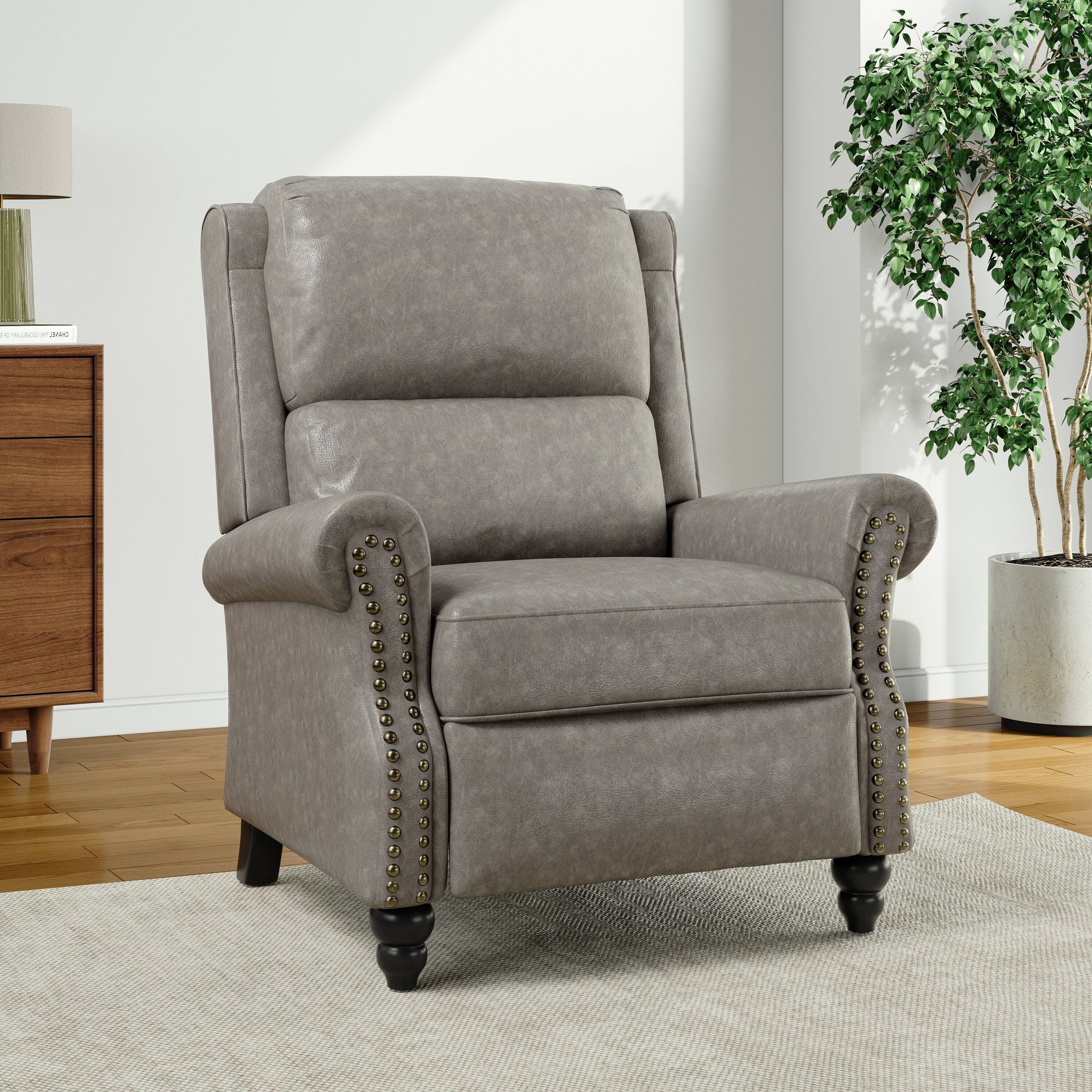 Fauteuil inclinable Alisa 35 po de largeur en cuir végétalien et lin