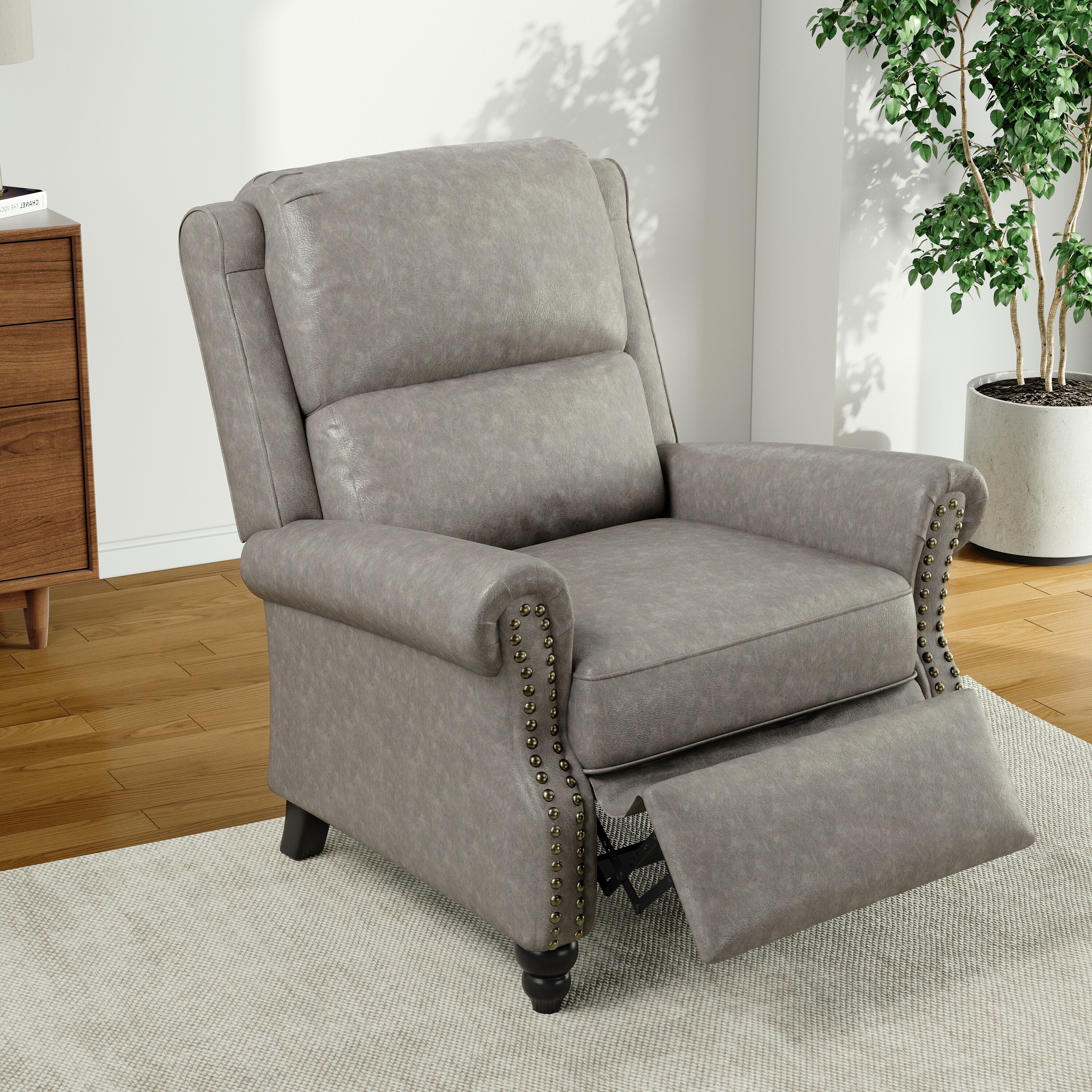 Fauteuil inclinable Alisa 35 po de largeur en cuir végétalien et lin