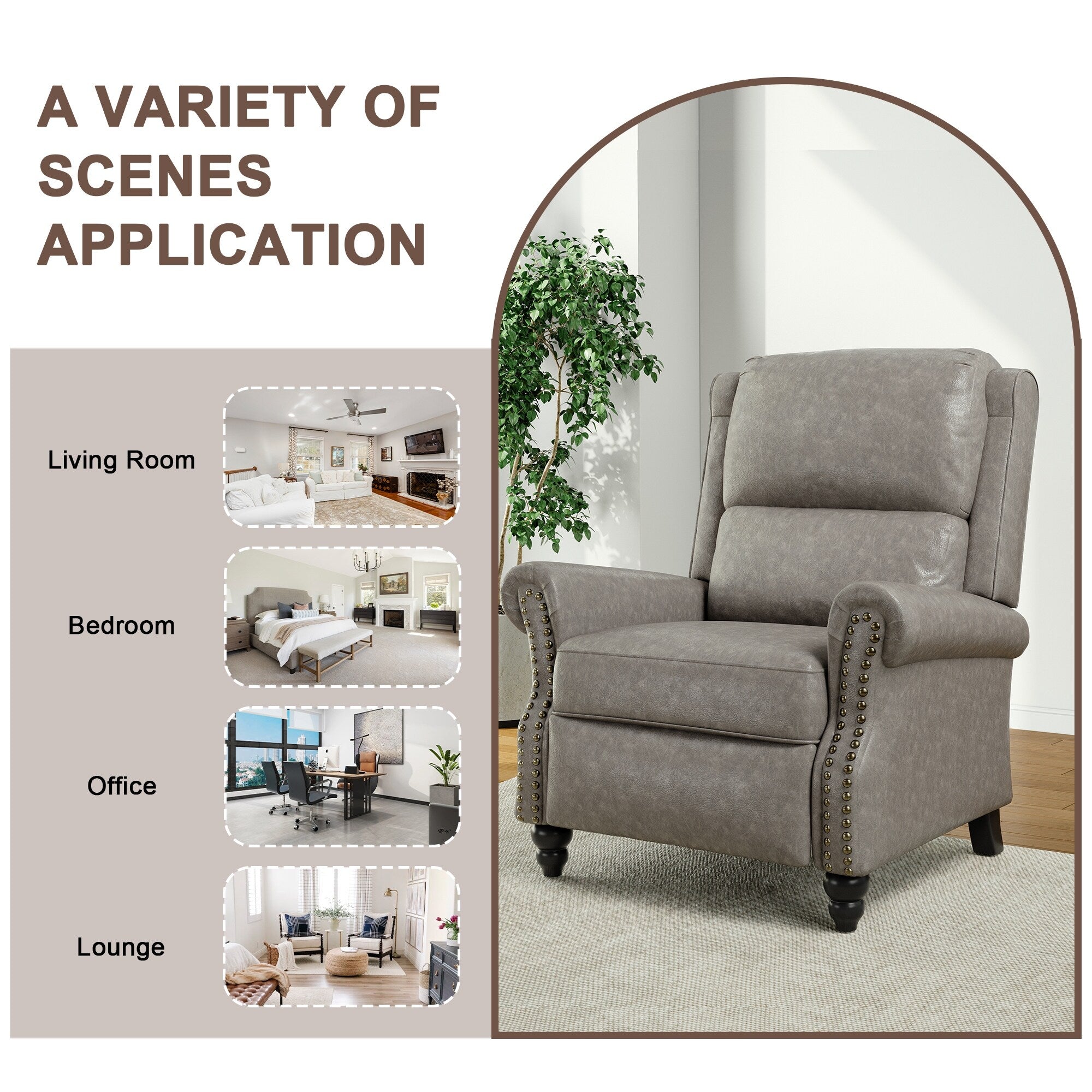 Fauteuil inclinable Alisa 35 po de largeur en cuir végétalien et lin