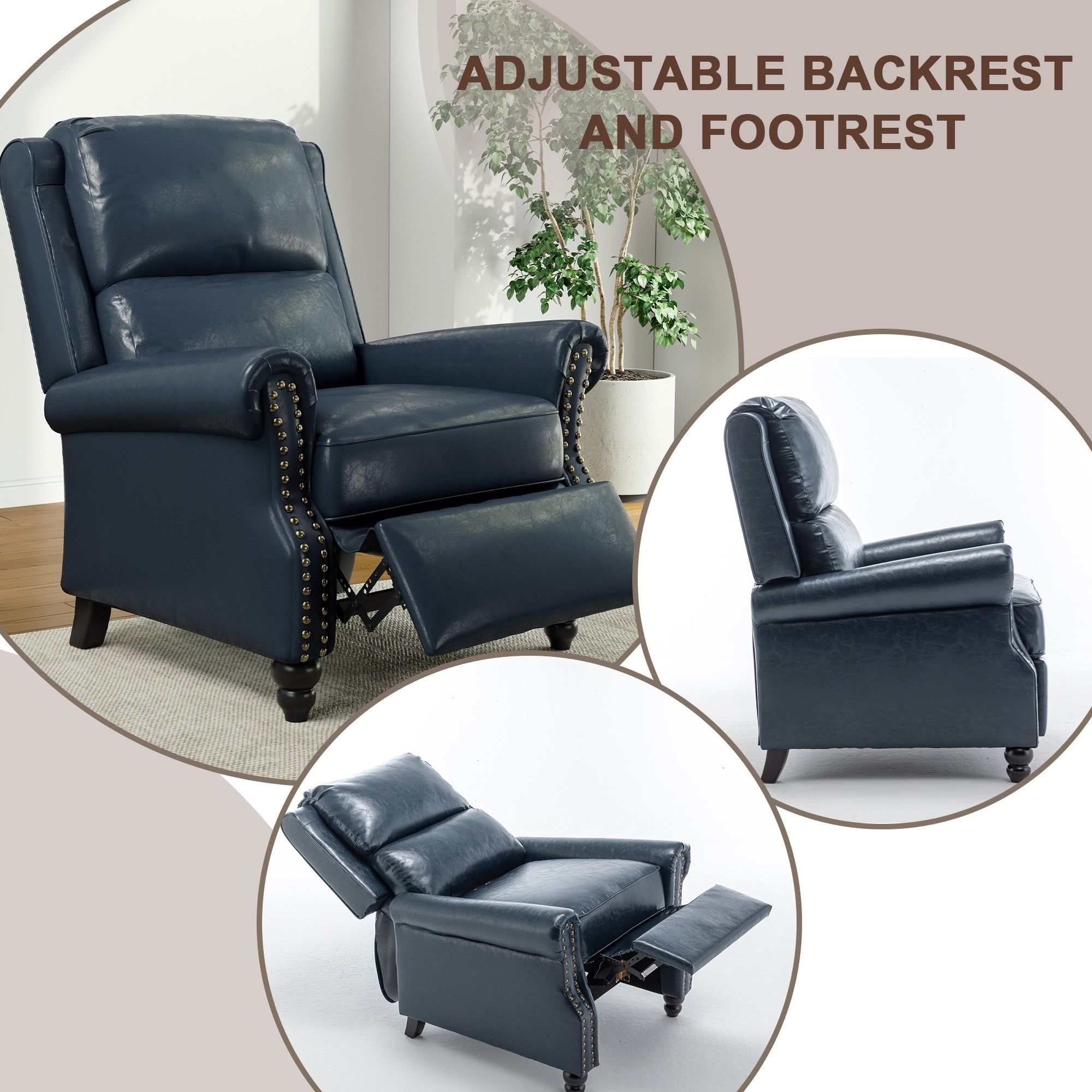 Fauteuil inclinable Alisa 35 po de largeur en cuir végétalien et lin