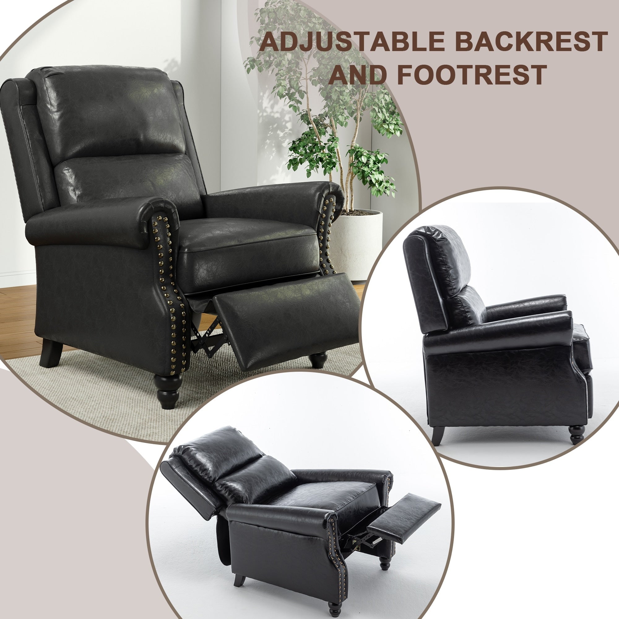 Fauteuil inclinable Alisa 35 po de largeur en cuir végétalien et lin