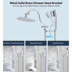 Pommeau de douche à effet pluie haute pression tout en métal de 10 pouces avec pommeau combiné à main