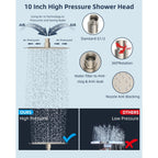 Pommeau de douche à effet pluie haute pression tout en métal de 10 pouces avec pommeau combiné à main