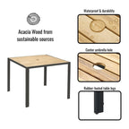 Ensemble de salle à manger de patio toutes saisons 5 pièces, plateau en bois d'acacia avec trou pour parasol, ensemble de conversation d'extérieur en rotin