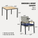 Ensemble de salle à manger de patio toutes saisons 5 pièces, plateau en bois d'acacia avec trou pour parasol, ensemble de conversation d'extérieur en rotin