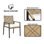 Ensemble de salle à manger de patio toutes saisons 5 pièces, plateau en bois d'acacia avec trou pour parasol, ensemble de conversation d'extérieur en rotin