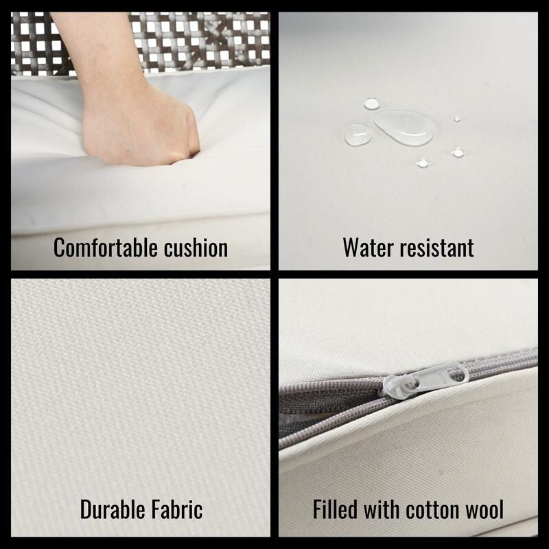 Ensemble de salle à manger de patio toutes saisons 5 pièces, plateau en bois d'acacia avec trou pour parasol, ensemble de conversation d'extérieur en rotin