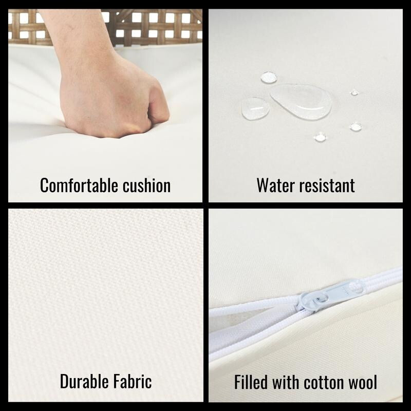 Ensemble de salle à manger de patio toutes saisons 5 pièces, plateau en bois d'acacia avec trou pour parasol, ensemble de conversation d'extérieur en rotin