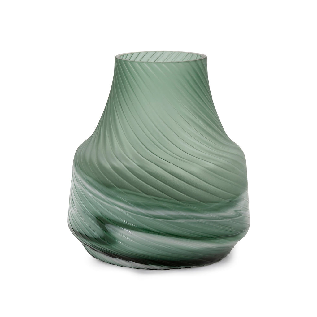 Vase tourbillon décoratif contemporain en verre vert givré d'Allan Andrews
