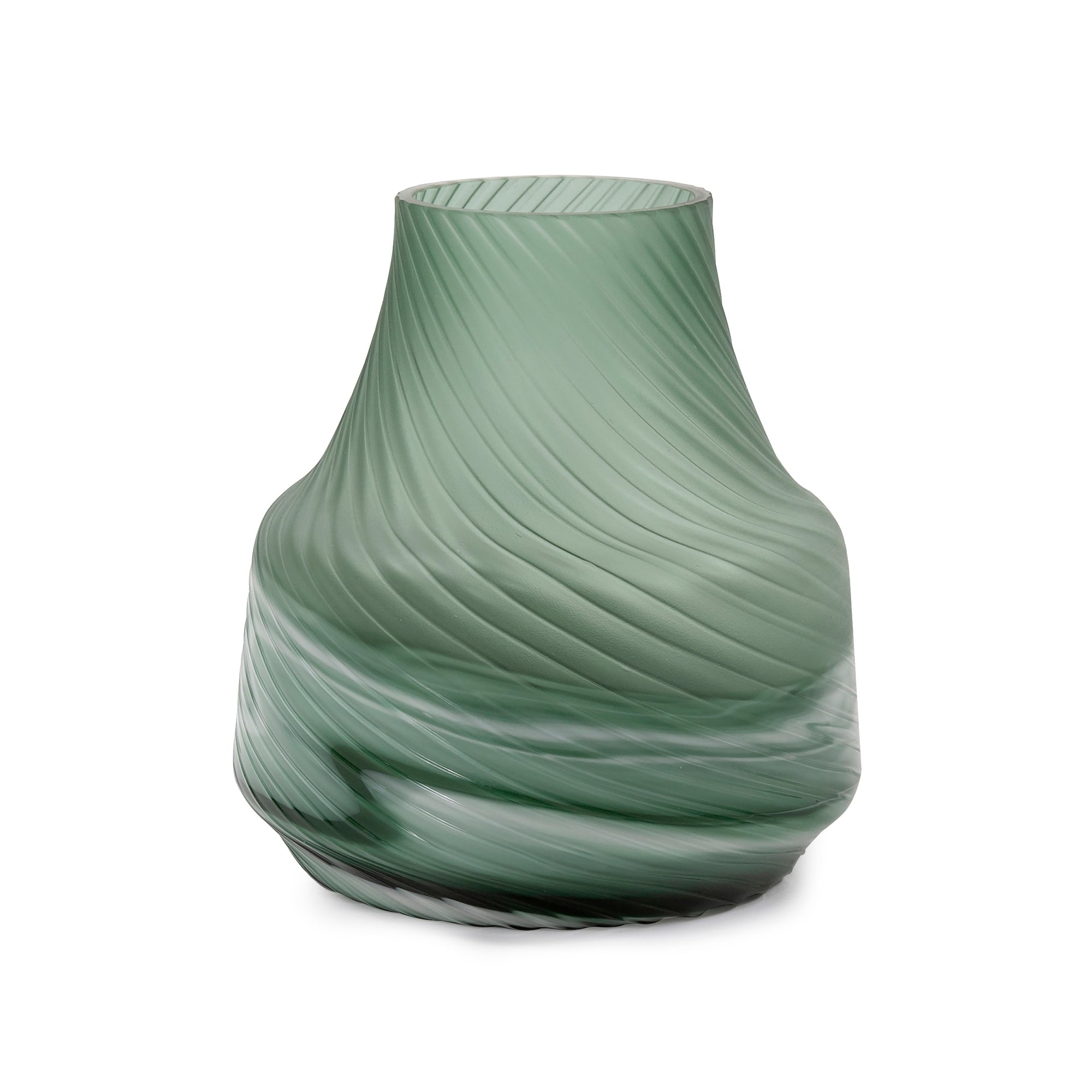 Vase tourbillon décoratif contemporain en verre vert givré d'Allan Andrews