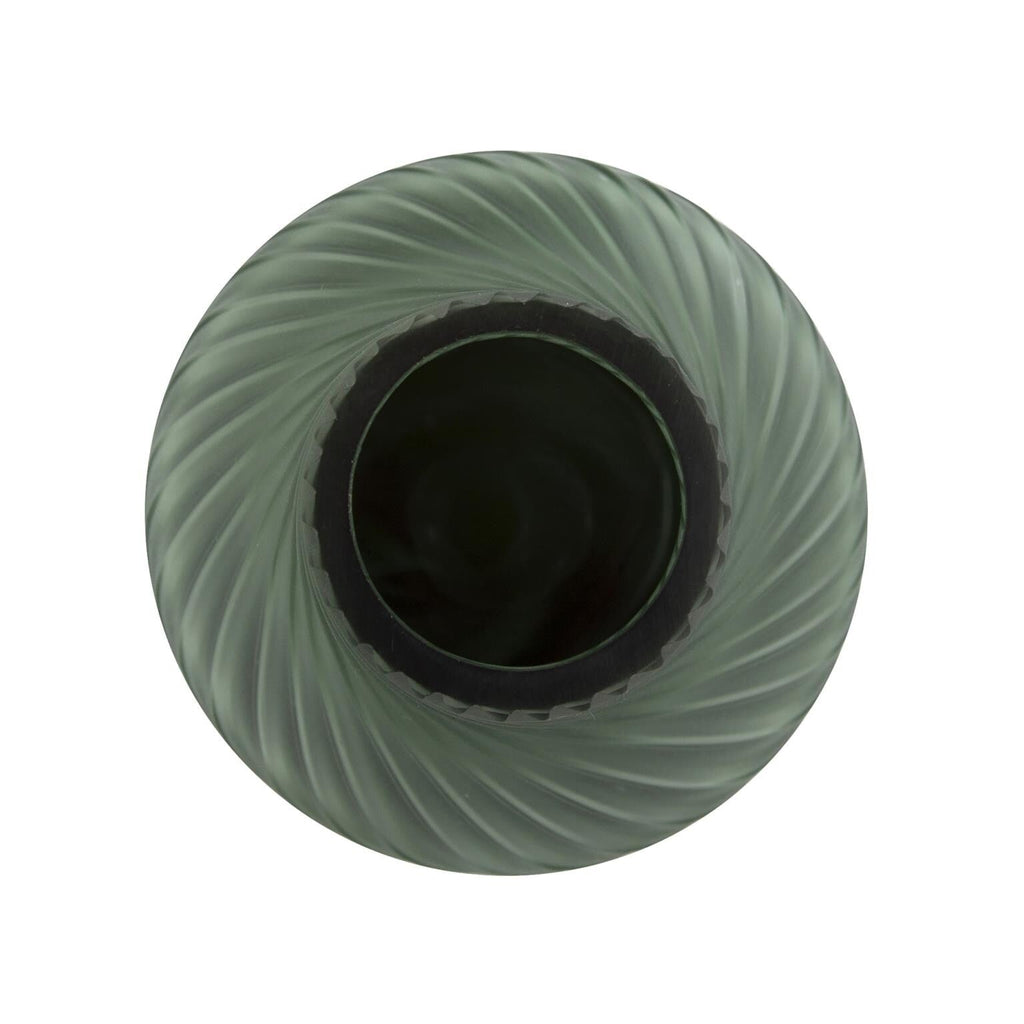 Vase tourbillon décoratif contemporain en verre vert givré d'Allan Andrews