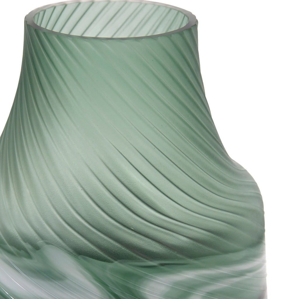 Vase tourbillon décoratif contemporain en verre vert givré d'Allan Andrews