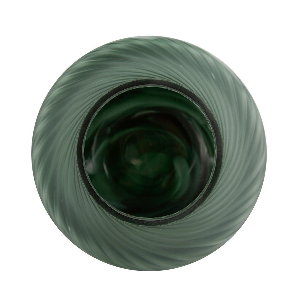 Vase tourbillon décoratif contemporain en verre vert givré d'Allan Andrews