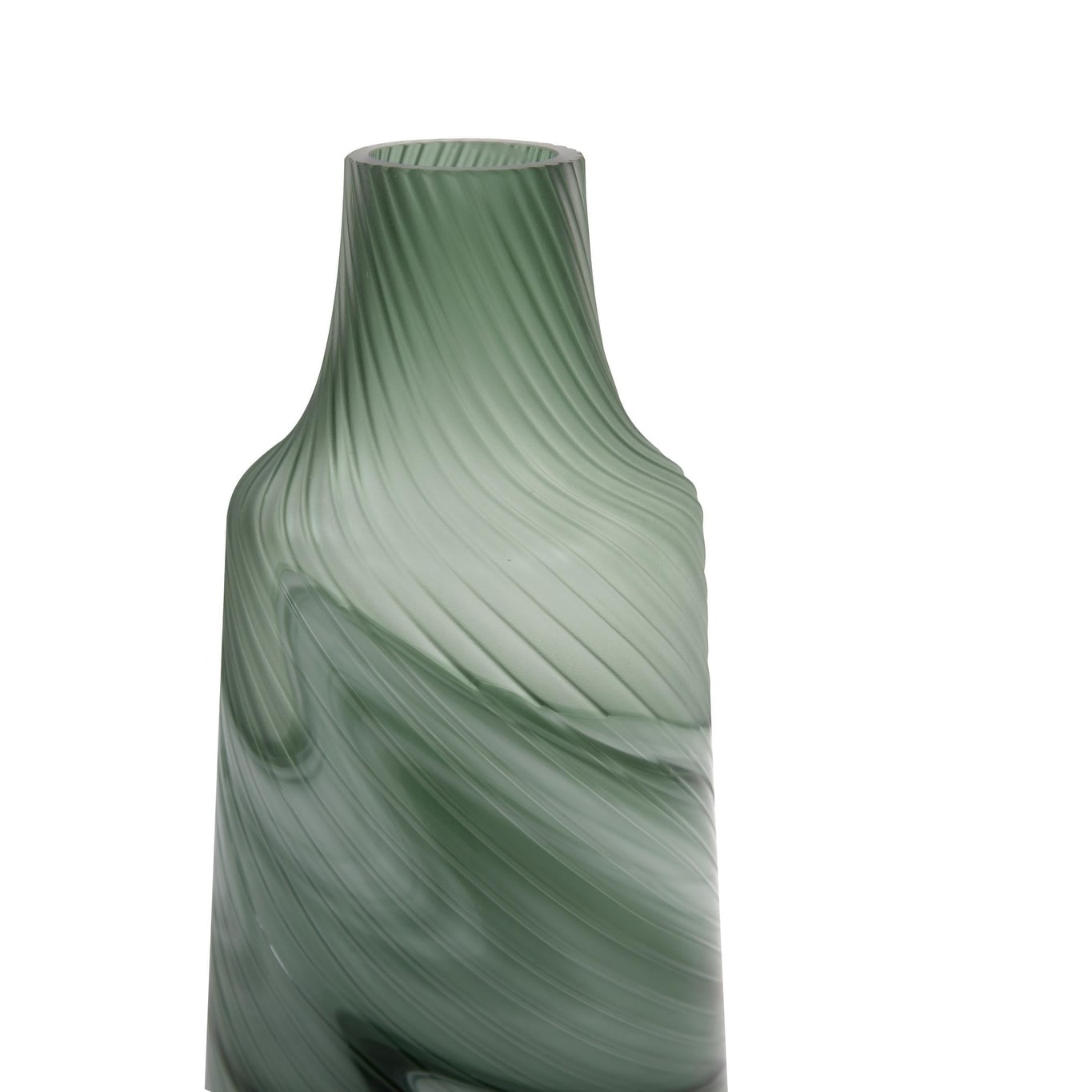 Vase tourbillon décoratif contemporain en verre vert givré d'Allan Andrews