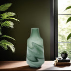 Vase tourbillon décoratif contemporain en verre vert givré d'Allan Andrews