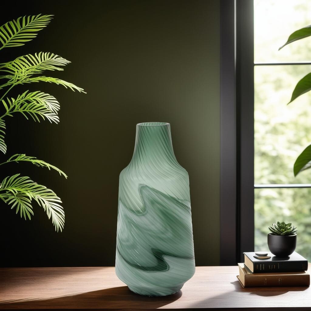Vase tourbillon décoratif contemporain en verre vert givré d'Allan Andrews