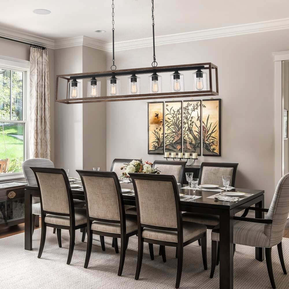 Lustre linéaire rectangulaire Allegray Farmhouse de 52 po à 7 lumières pour îlot de cuisine