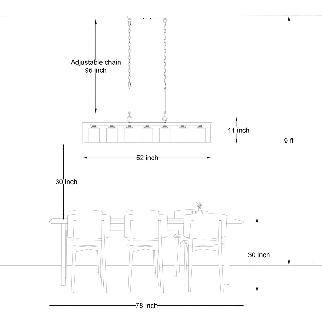 Lustre linéaire rectangulaire Allegray Farmhouse de 52 po à 7 lumières pour îlot de cuisine