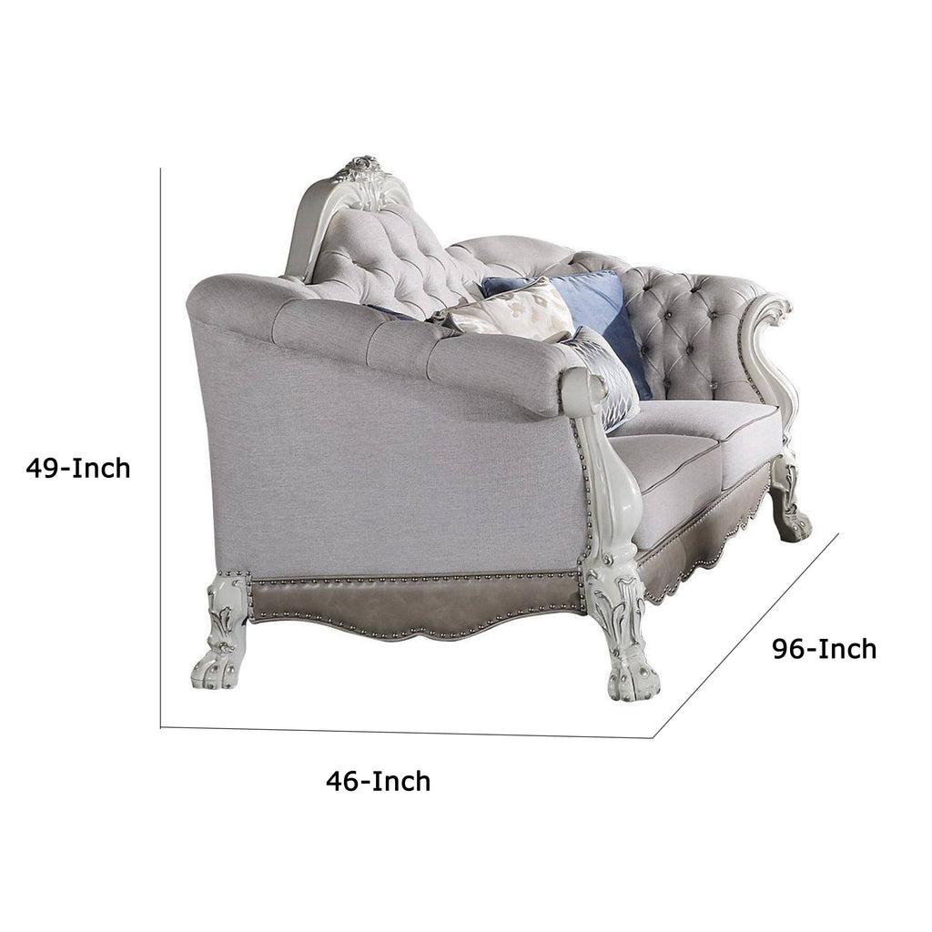 Canapé Ally, 7 coussins décoratifs, similicuir blanc os classique, 96 pouces