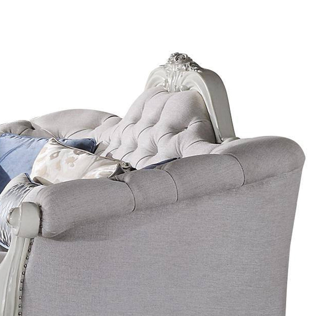 Canapé Ally, 7 coussins décoratifs, similicuir blanc os classique, 96 pouces