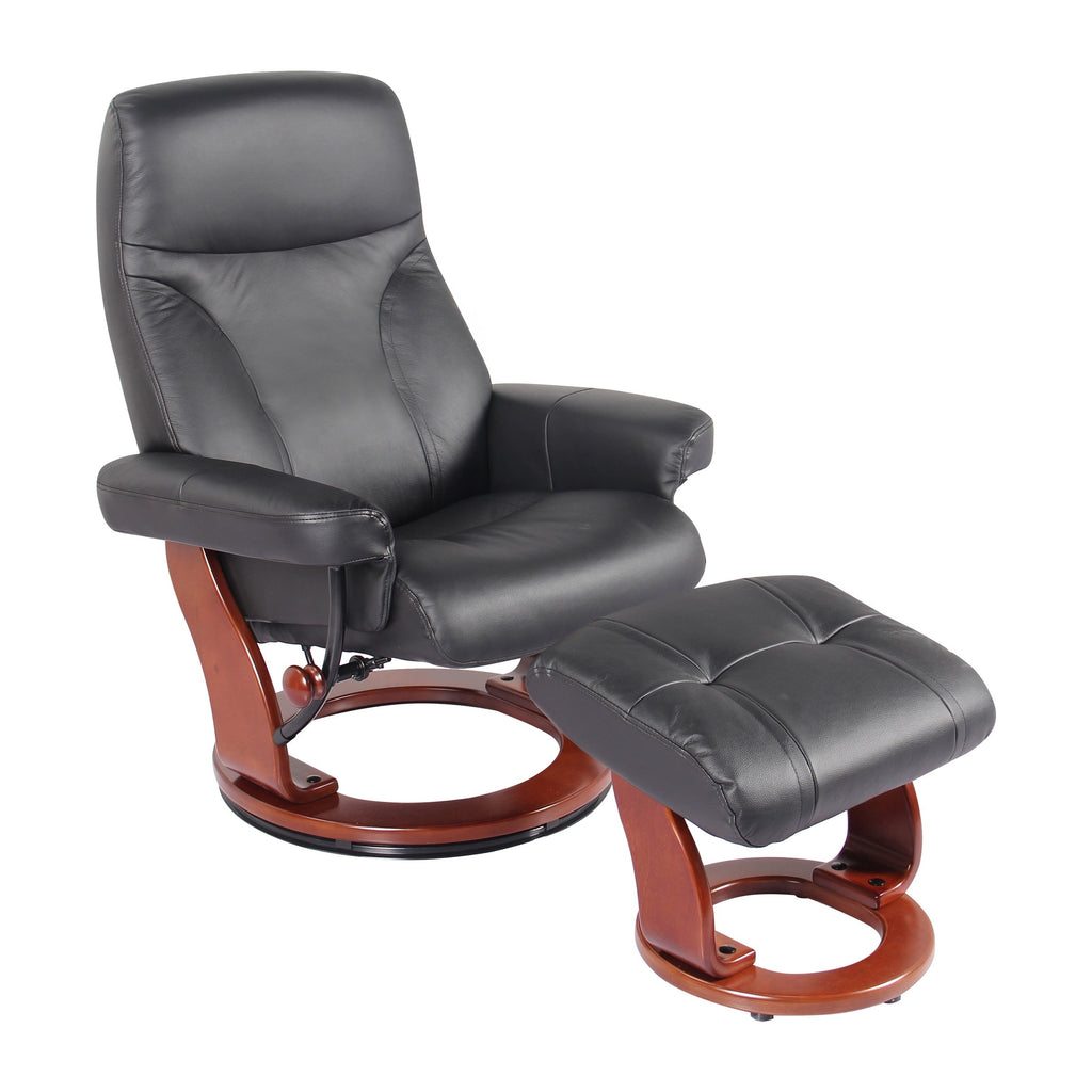 Fauteuil inclinable et ottoman en cuir véritable Almond