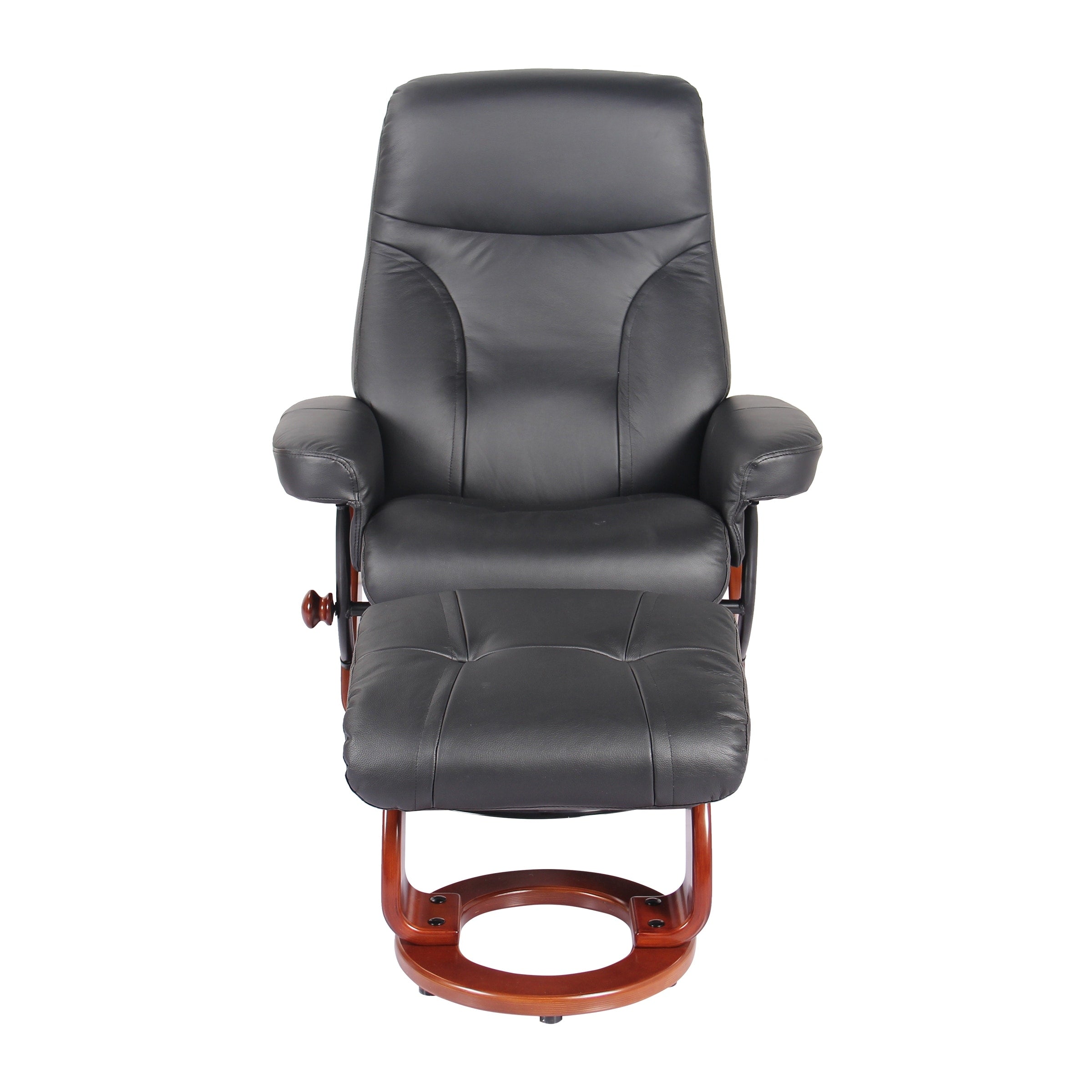 Fauteuil inclinable et ottoman en cuir véritable Almond