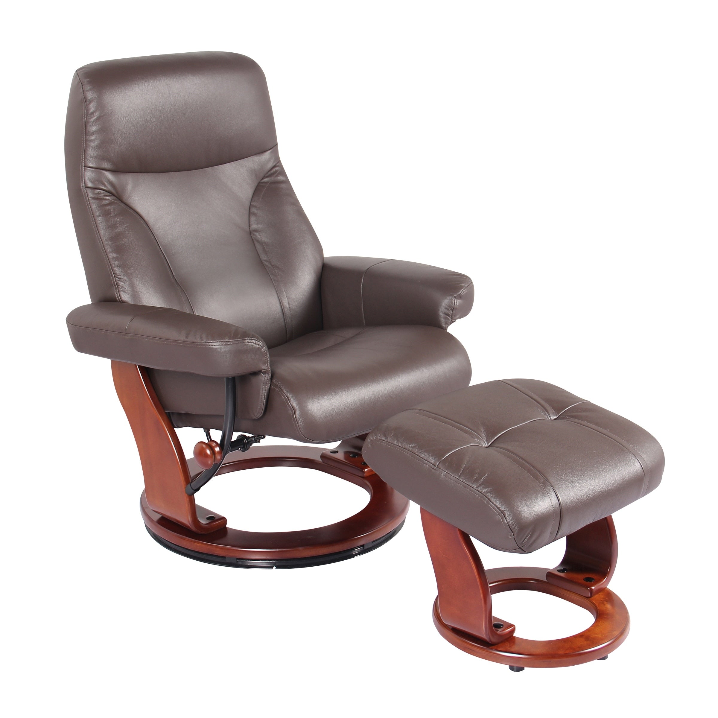 Fauteuil inclinable et ottoman en cuir véritable Almond