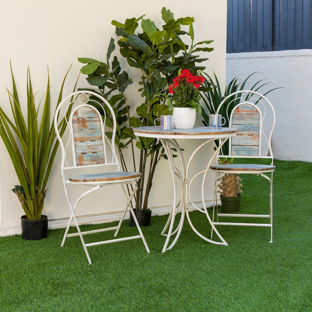 Ensemble bistrot intérieur/extérieur 3 pièces en bois et métal Alpine Corporation, table et chaises pliantes, sièges de patio