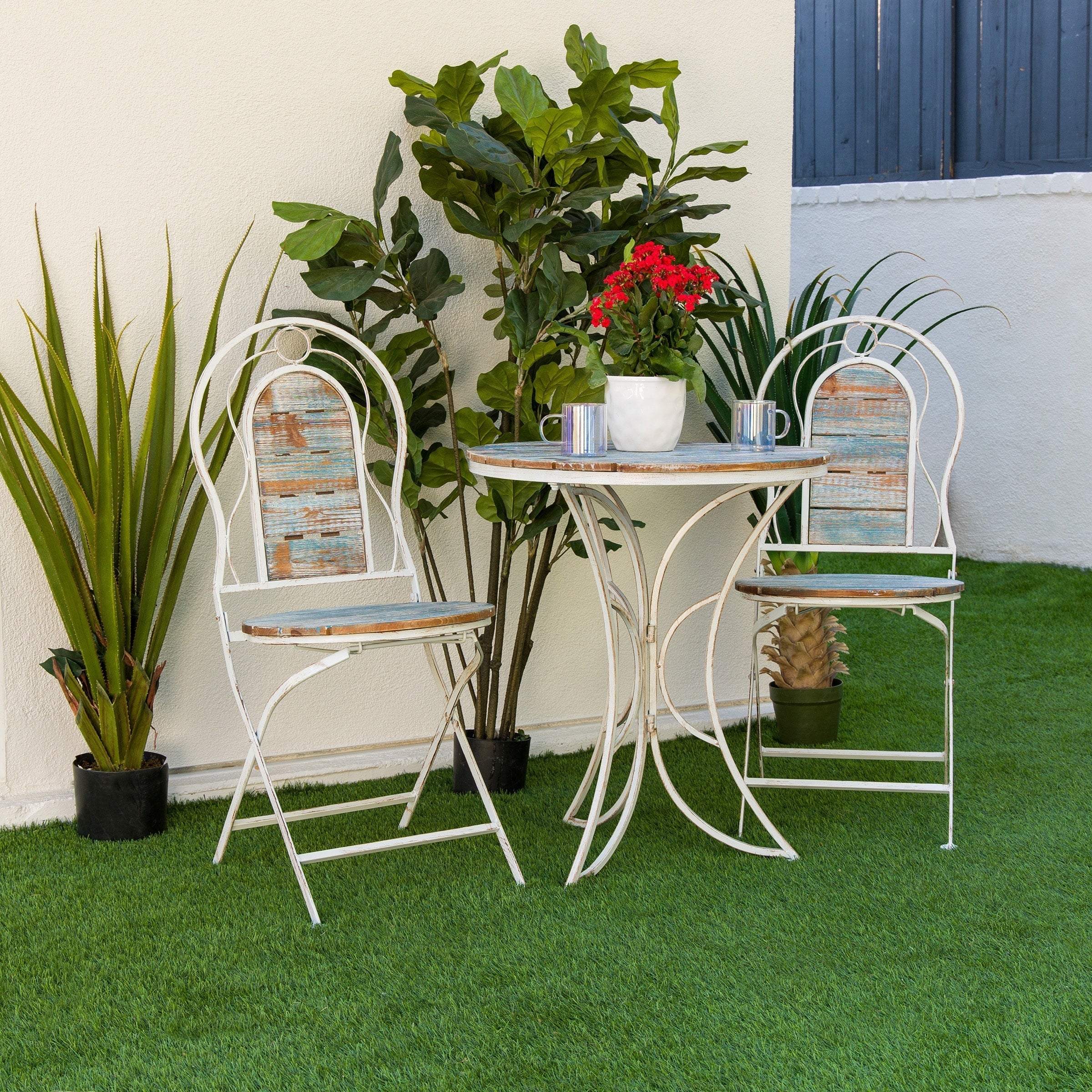Ensemble bistrot intérieur/extérieur 3 pièces en bois et métal Alpine Corporation, table et chaises pliantes, sièges de patio