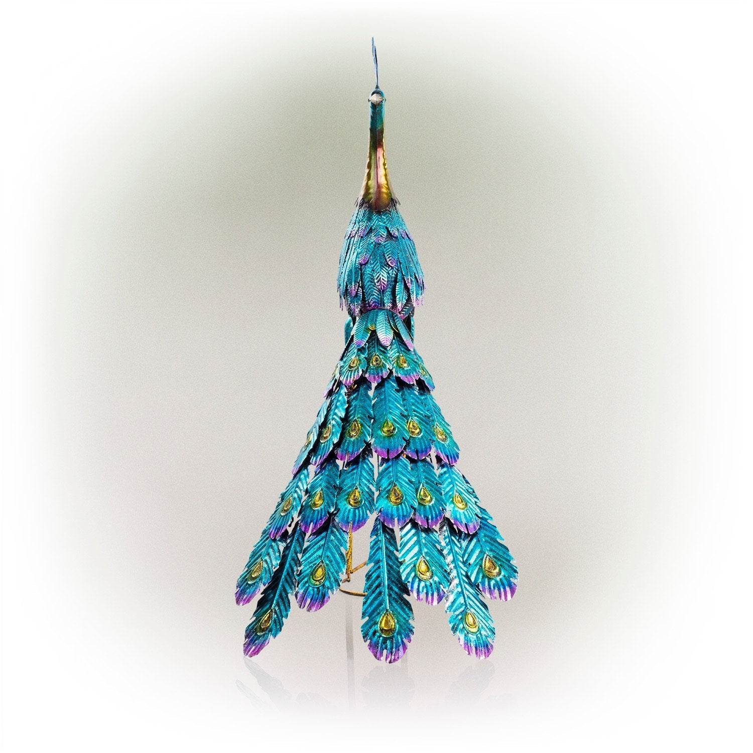 Statue de paon métallique d'extérieur de grande taille, multicolore, pour décoration de jardin