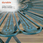 Ensemble bistrot rustique en métal 3 pièces, intérieur/extérieur, motif plumes de paon, bleu clair, Alpine Corporation