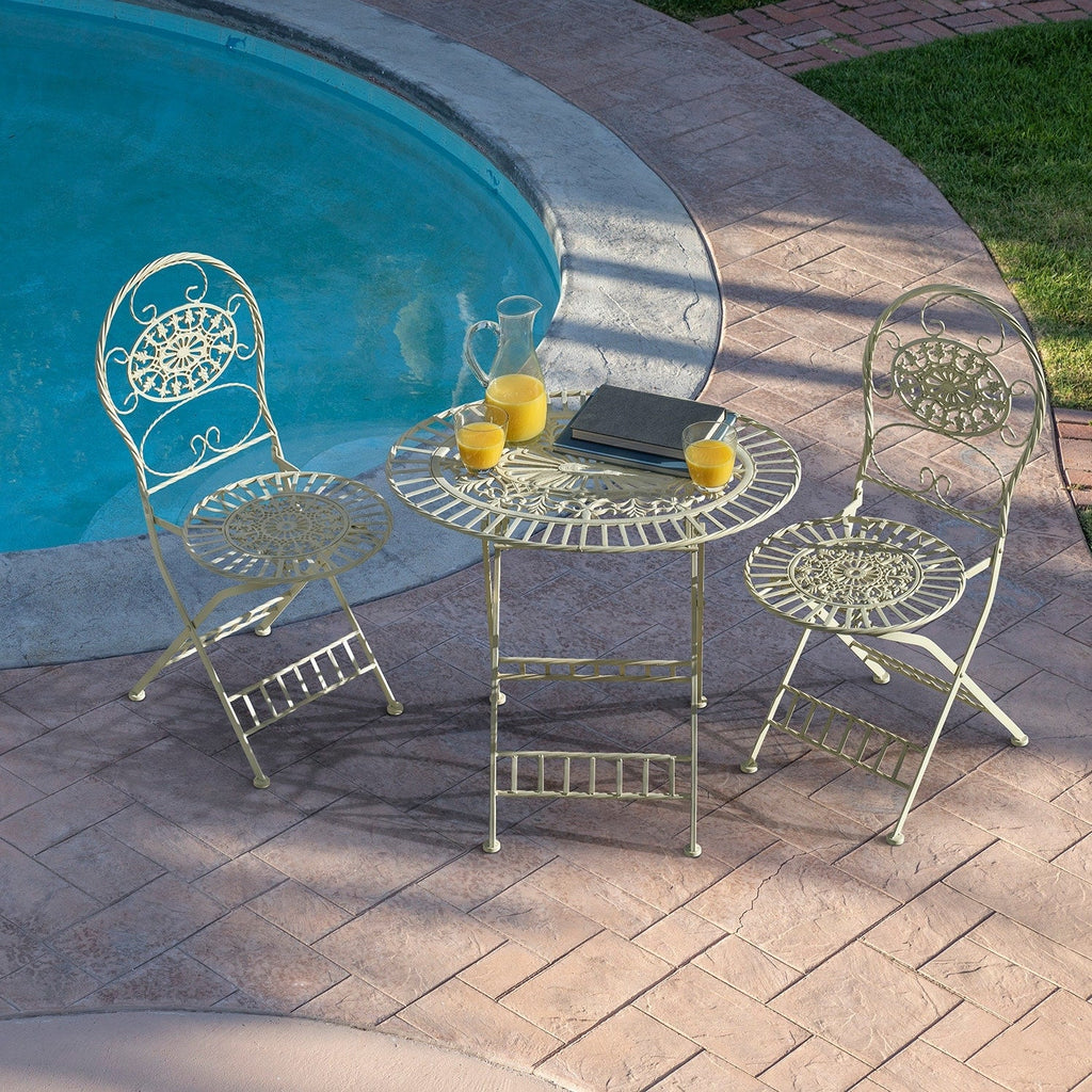 Ensemble bistrot intérieur/extérieur 3 pièces Alpine Corporation, table et chaises pliantes, blanc