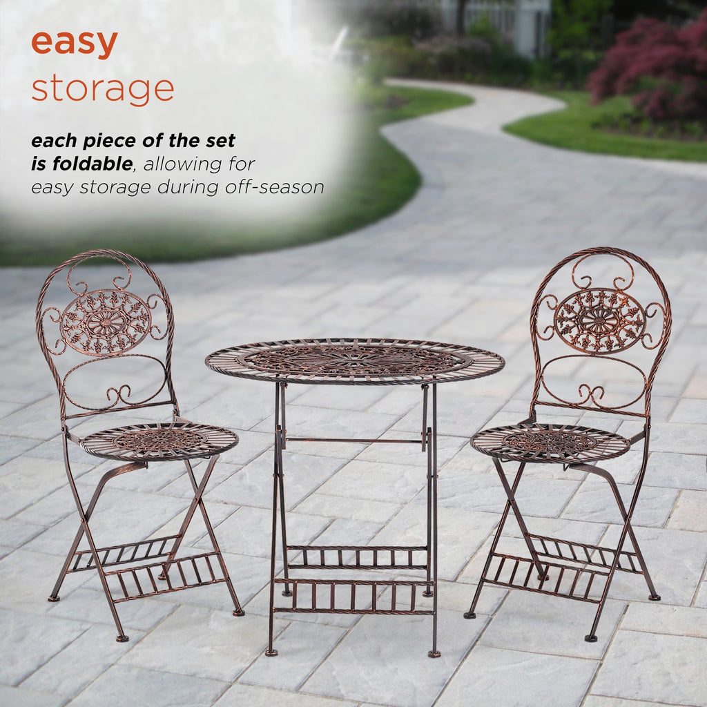 Ensemble bistrot ovale intérieur/extérieur 3 pièces Alpine Corporation, table pliante et chaises de patio, bronze