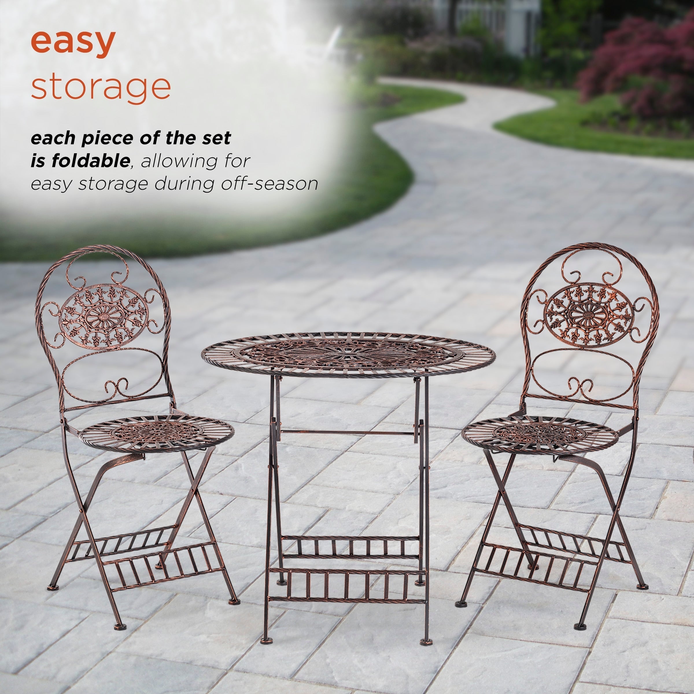 Ensemble bistrot ovale intérieur/extérieur 3 pièces Alpine Corporation, table pliante et chaises de patio, bronze