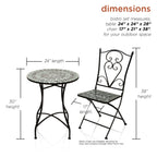 Ensemble bistrot 3 pièces intérieur/extérieur en mosaïque de verre marbré Alpine Corporation, table et chaises pliantes pour patio