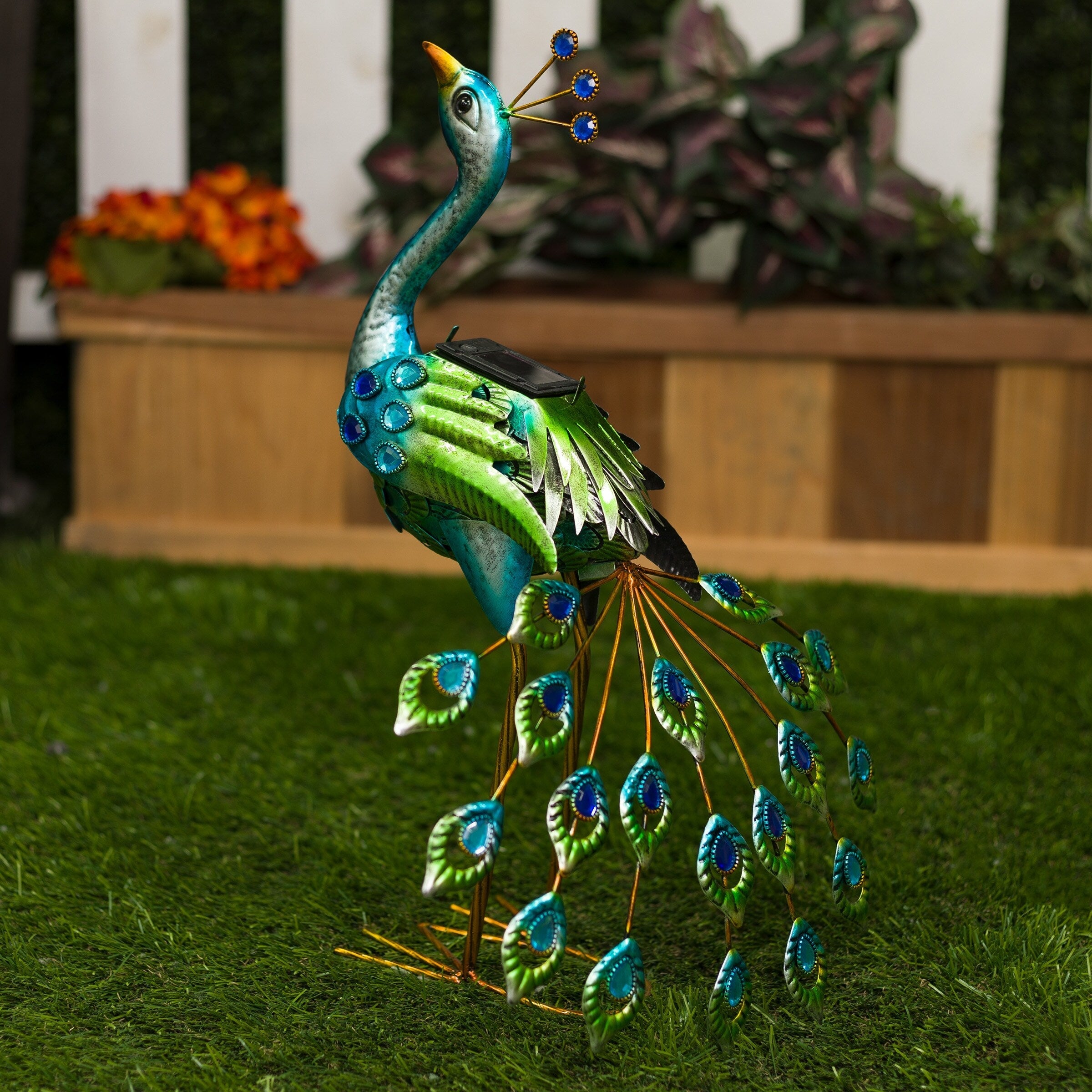 Statue de paon métallique d'extérieur de grande taille, multicolore, pour décoration de jardin