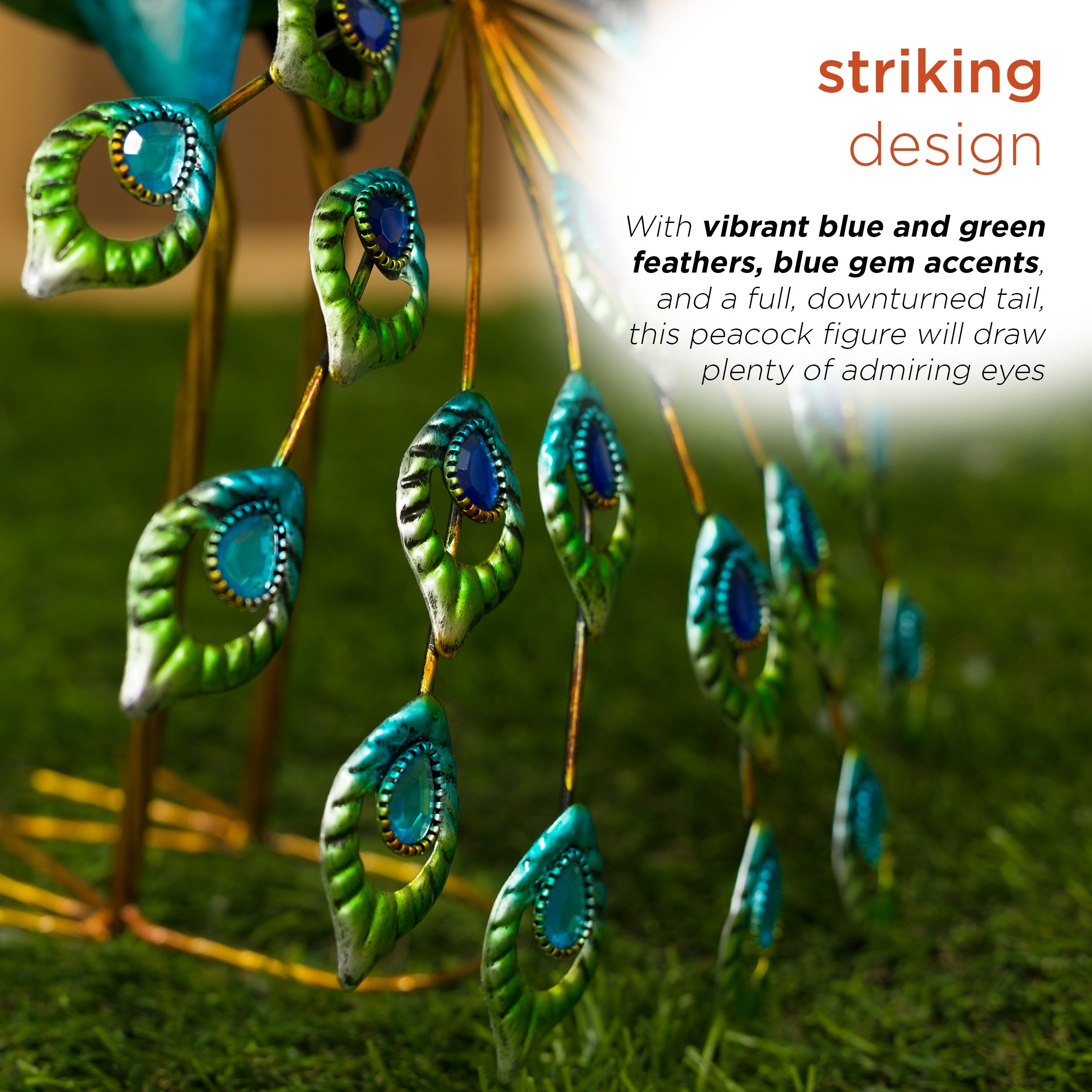 Statue de paon métallique d'extérieur de grande taille, multicolore, pour décoration de jardin