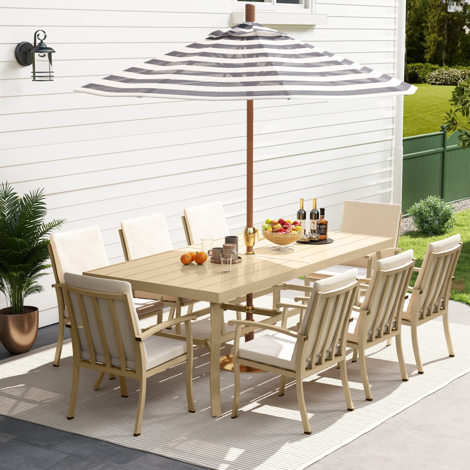Ensemble de salle à manger de patio en aluminium EGEIROS LIFE AluLux 9 pièces avec coussins lavables
