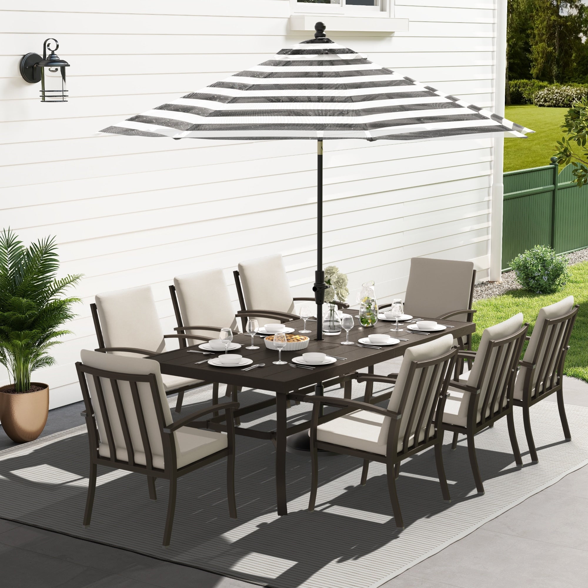 Ensemble de salle à manger de patio en aluminium EGEIROS LIFE AluLux 9 pièces avec coussins lavables