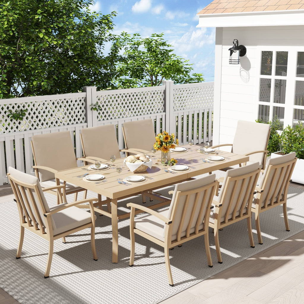 Ensemble de salle à manger de patio en aluminium EGEIROS LIFE AluLux 9 pièces avec coussins lavables