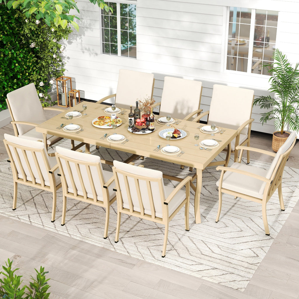 Ensemble de salle à manger de patio en aluminium EGEIROS LIFE AluLux 9 pièces avec coussins lavables