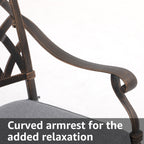 Ensemble de salle à manger d'extérieur en aluminium moulé sous pression, 7 pièces, couleur bronze antique, avec coussins et trou pour parasol