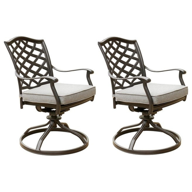 Ensemble de salle à manger rectangulaire en aluminium 7 pièces avec 6 chaises pivotantes à bascule