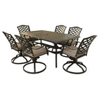 Ensemble de salle à manger rectangulaire en aluminium 7 pièces avec 6 chaises pivotantes à bascule